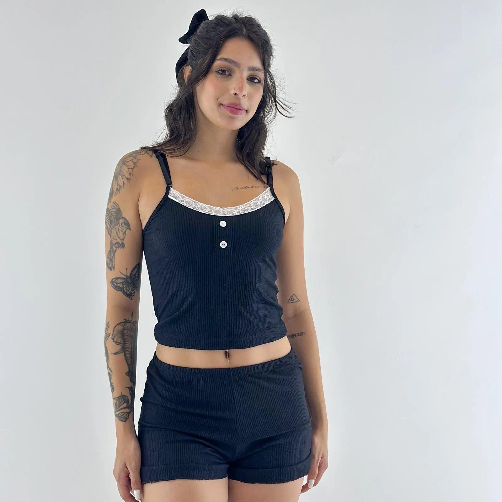 Pijama Aura Canelado Preto