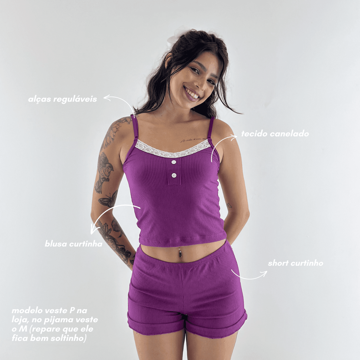 Pijama Aura Canelado Roxo