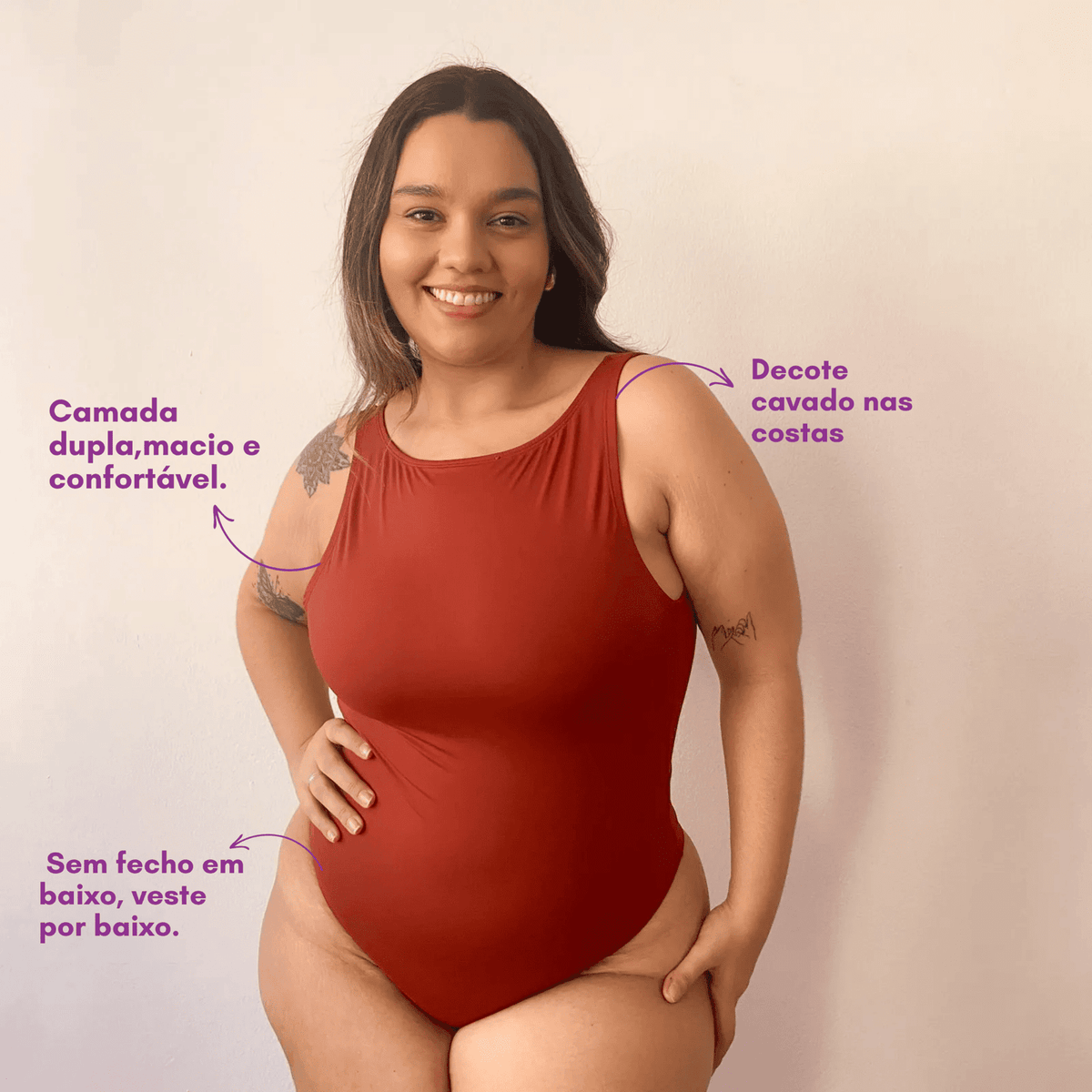 Body Atenas decote nas costas Terracota
