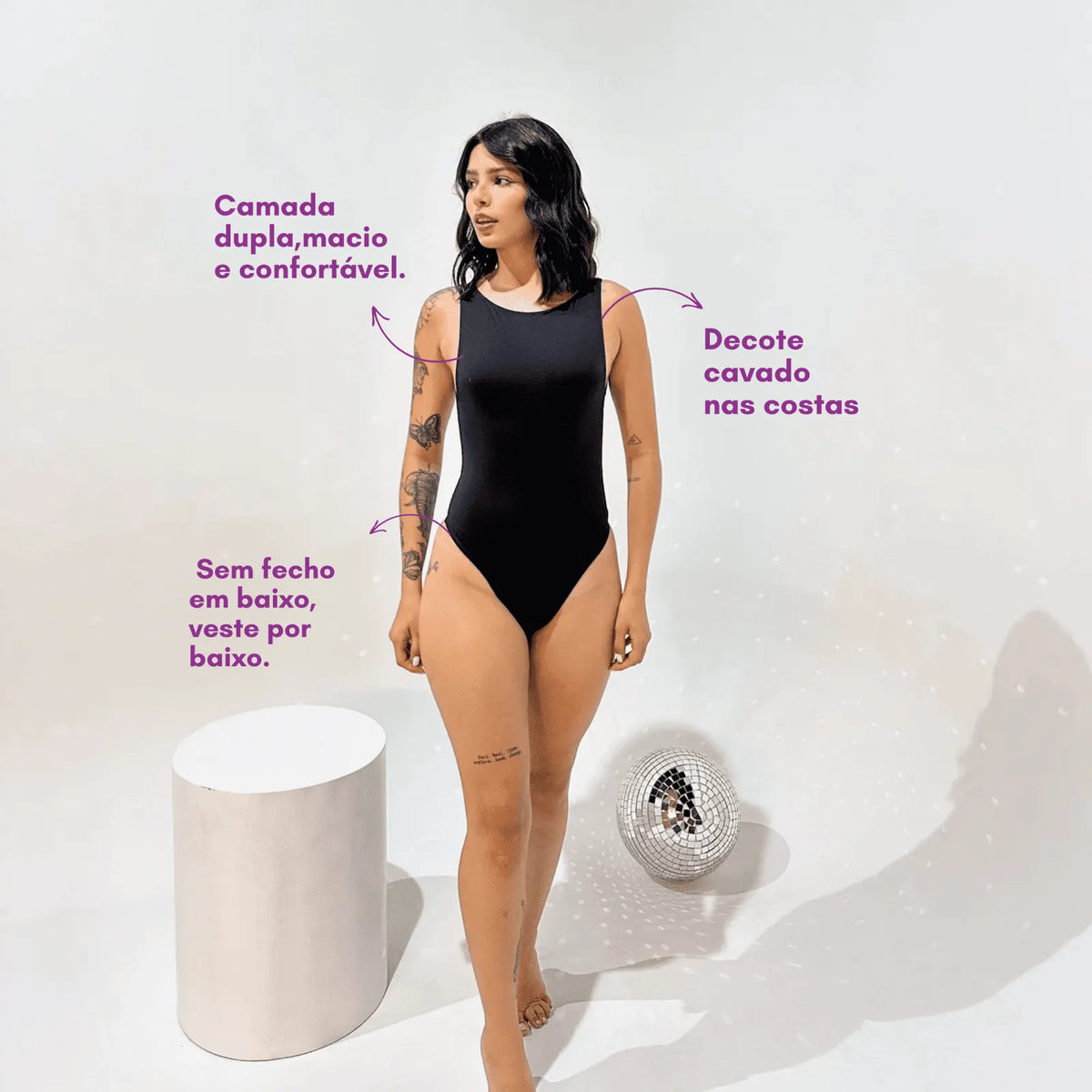 Body Atenas decote nas costas Preto