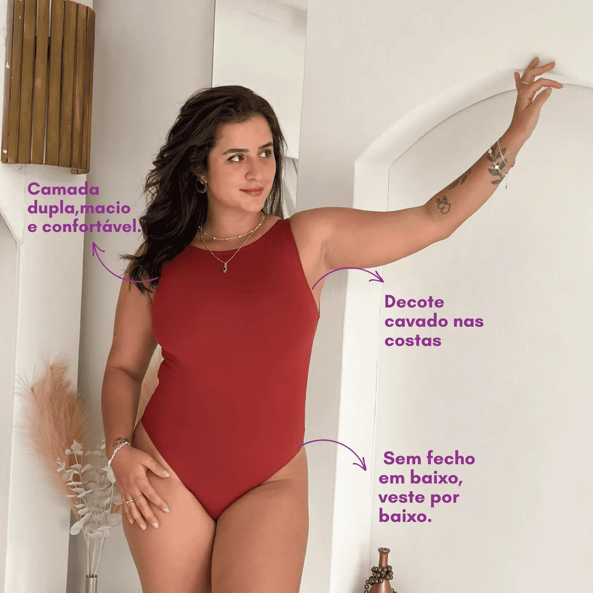 Body Atenas decote nas costas Terracota