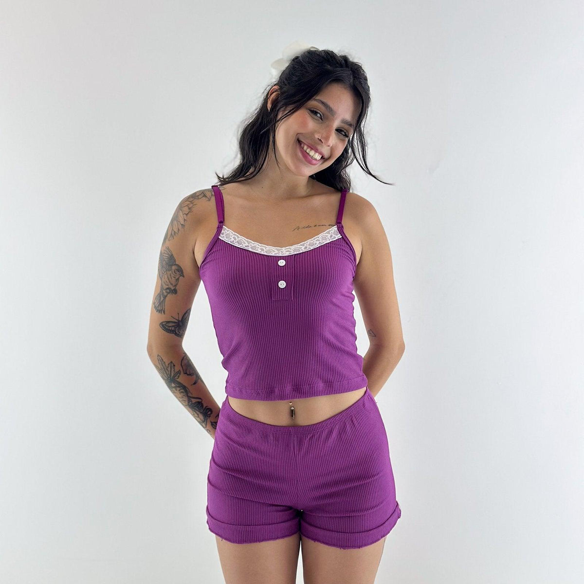 Pijama Aura Canelado Roxo