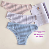 Kit 3 Calcinhas Listradas Algodão