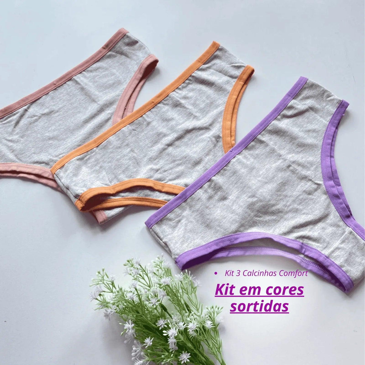 Kit 3 Calcinhas Comfort Algodão Sortido